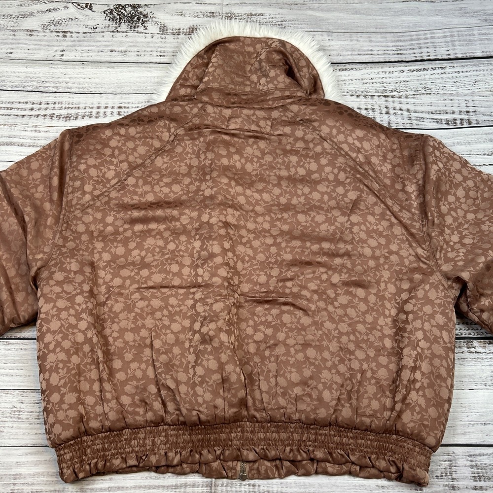 NWT Free People Puffer Jacket Crafted Floral Faux Fur Collar Bomber Sz Large - Picture 12 of 12